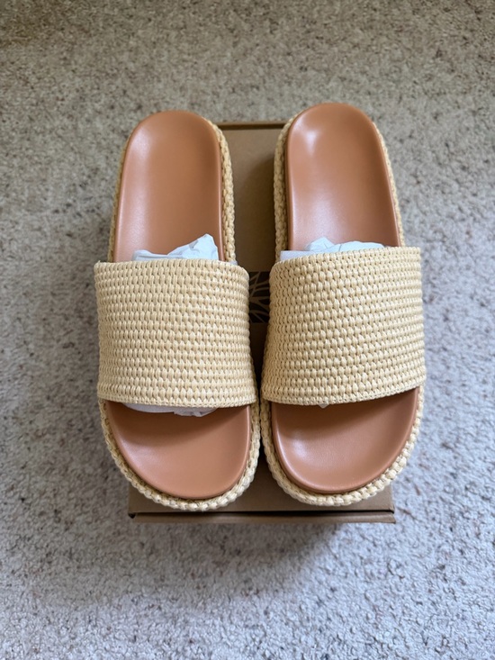 Shoes - Raffia Woven Platform Slide Sandals | Boho Neutral Summer Beach Slides Size 9